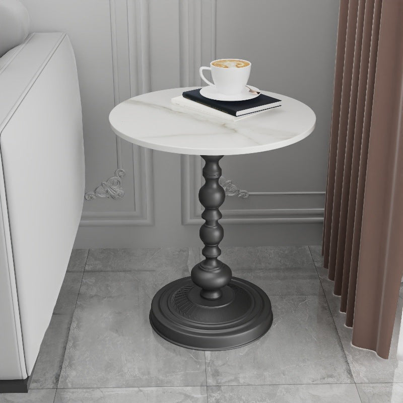 Modern Pedestal Corner Table Round Slate Side End Table for Living Room
