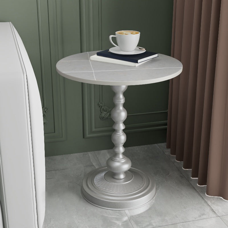 Modern Pedestal Corner Table Round Slate Side End Table for Living Room
