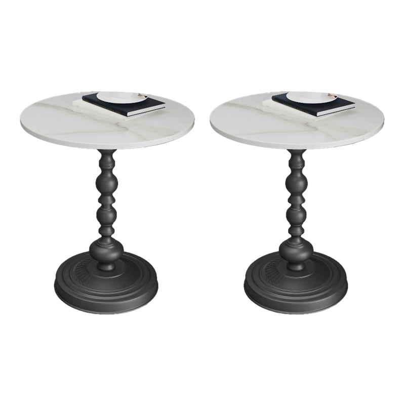 Modern Pedestal Corner Table Round Slate Side End Table for Living Room
