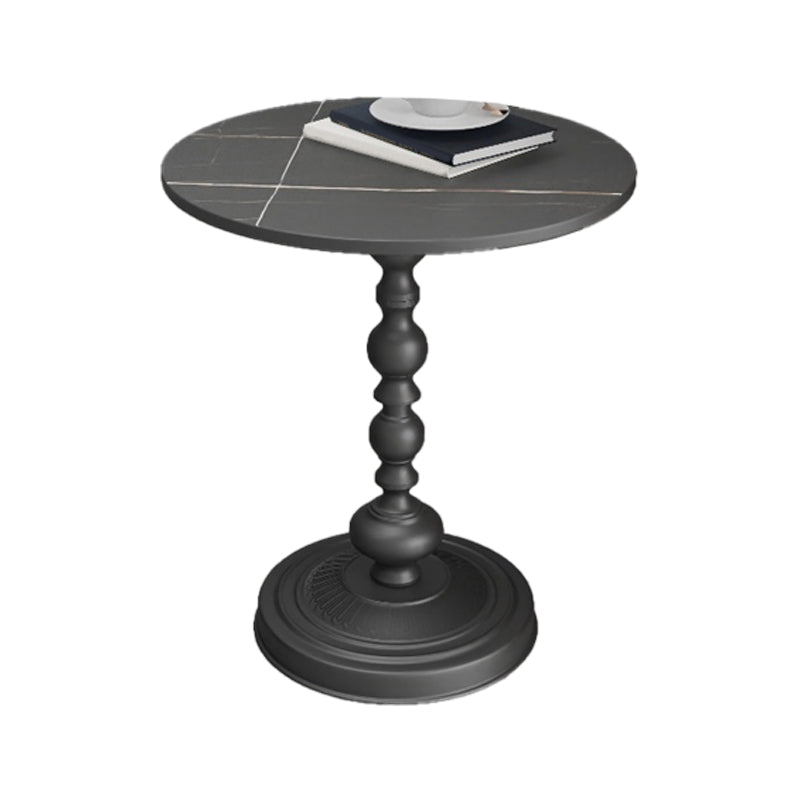 Modern Pedestal Corner Table Round Slate Side End Table for Living Room
