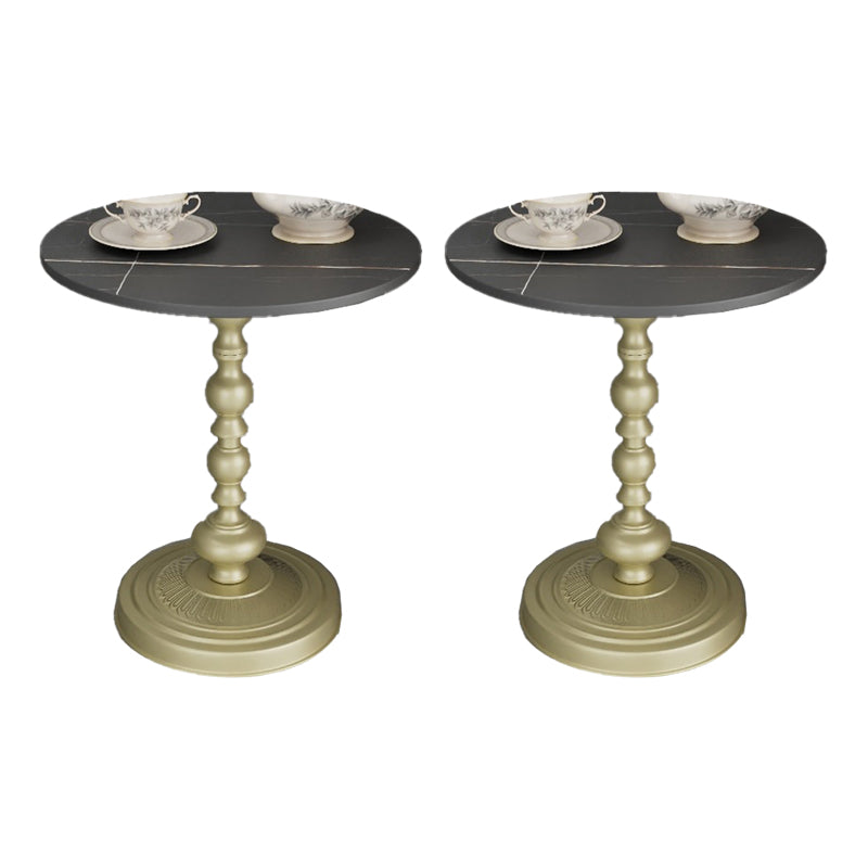 Modern Pedestal Corner Table Round Slate Side End Table for Living Room