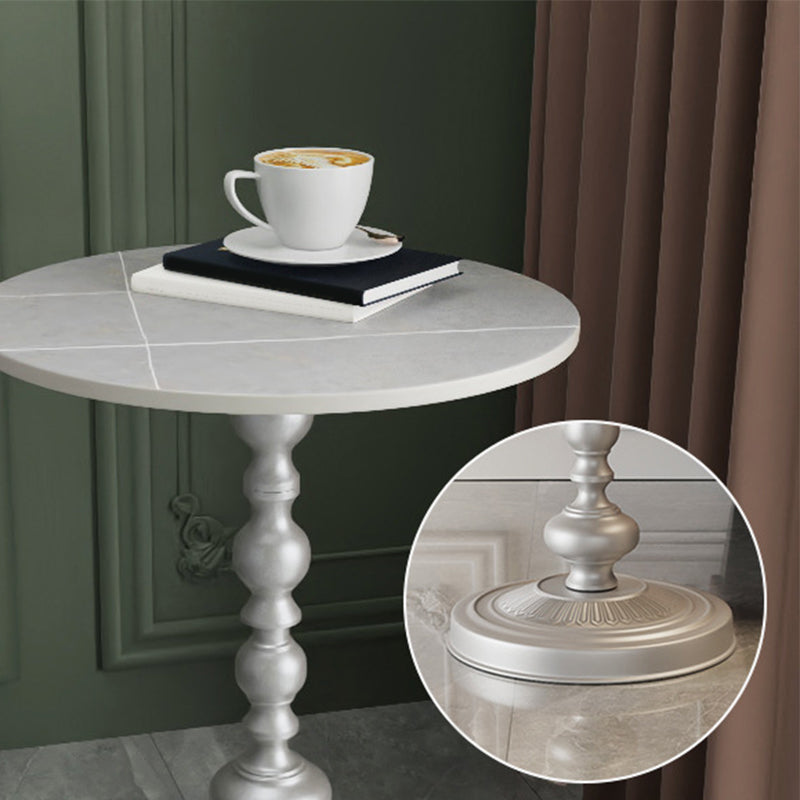 Modern Pedestal Corner Table Round Slate Side End Table for Living Room