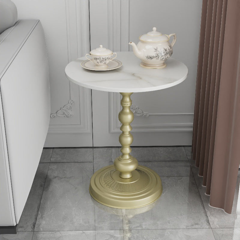 Modern Pedestal Corner Table Round Slate Side End Table for Living Room