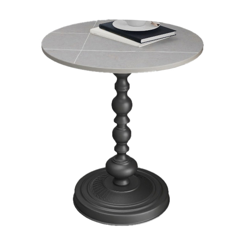 Modern Pedestal Corner Table Round Slate Side End Table for Living Room