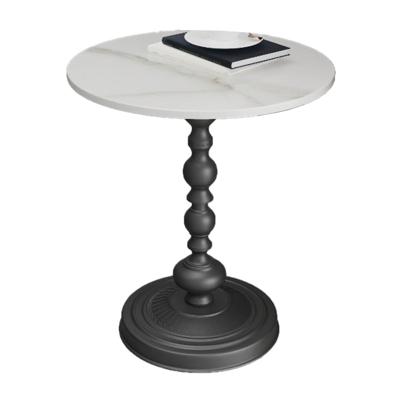 Modern Pedestal Corner Table Round Slate Side End Table for Living Room