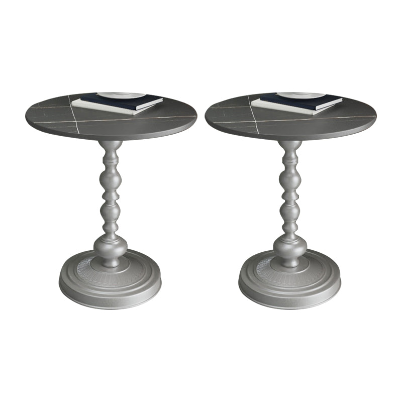 Modern Pedestal Corner Table Round Slate Side End Table for Living Room