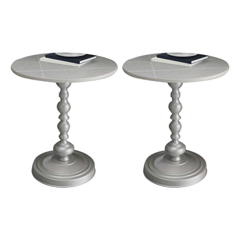 Modern Pedestal Corner Table Round Slate Side End Table for Living Room
