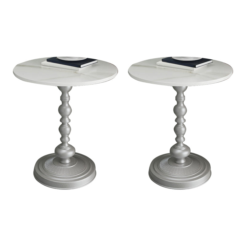Modern Pedestal Corner Table Round Slate Side End Table for Living Room