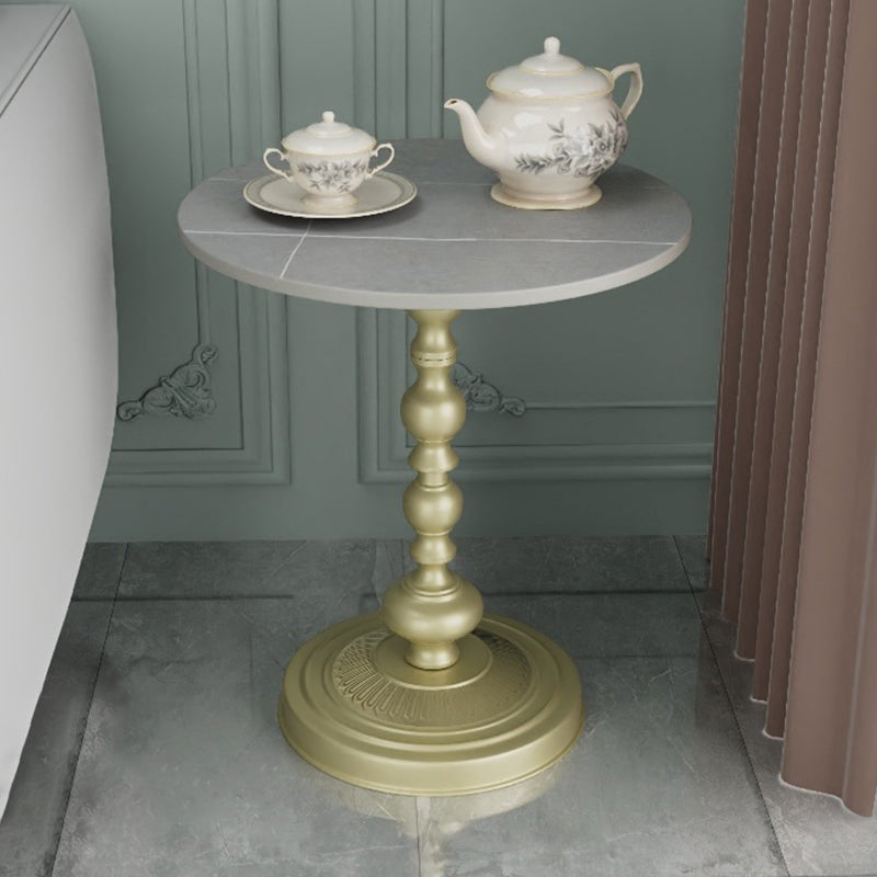 Modern Pedestal Corner Table Round Slate Side End Table for Living Room
