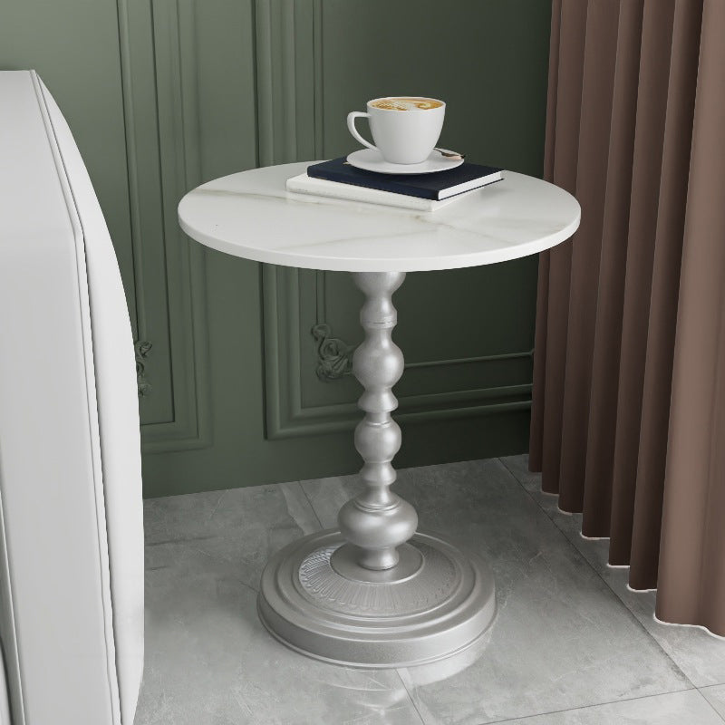 Modern Pedestal Corner Table Round Slate Side End Table for Living Room