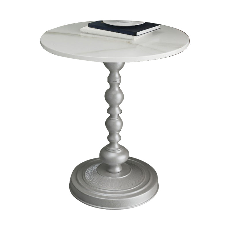 Modern Pedestal Corner Table Round Slate Side End Table for Living Room