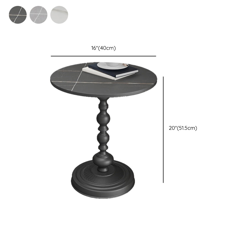 Modern Pedestal Corner Table Round Slate Side End Table for Living Room