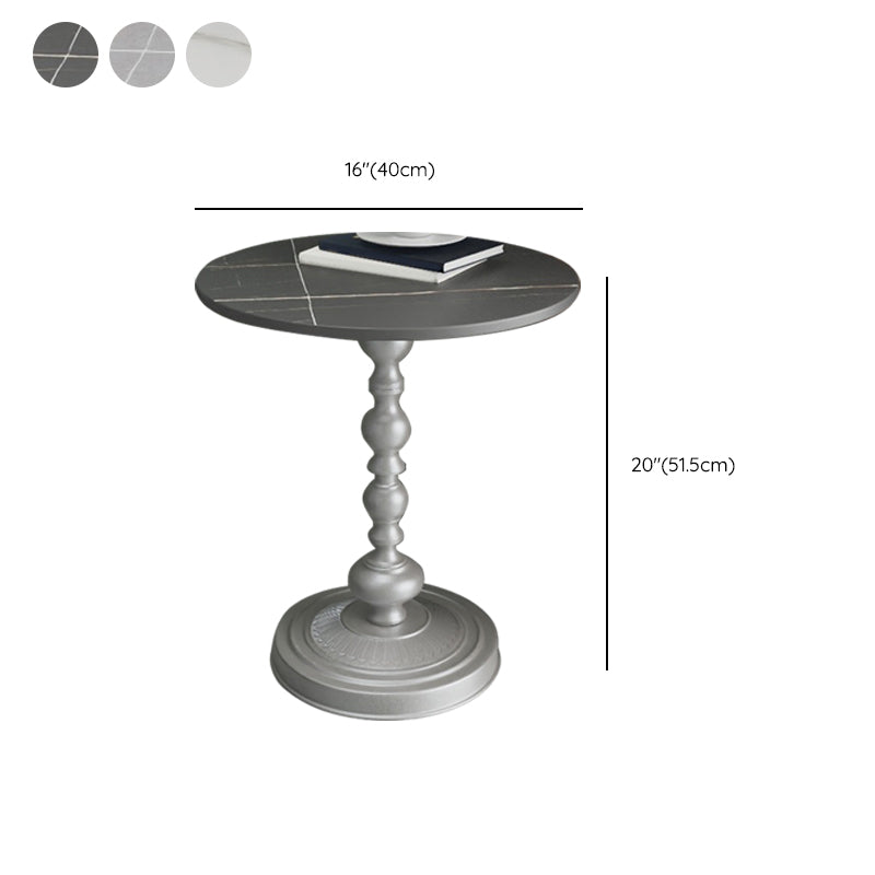Modern Pedestal Corner Table Round Slate Side End Table for Living Room