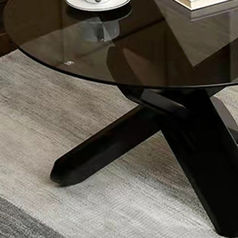 Round 1 Single Coffee Table Tempered Glass Top 3 Legs Wood Cocktail Table