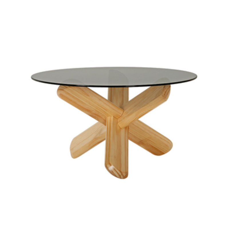 Round 1 Single Coffee Table Tempered Glass Top 3 Legs Wood Cocktail Table