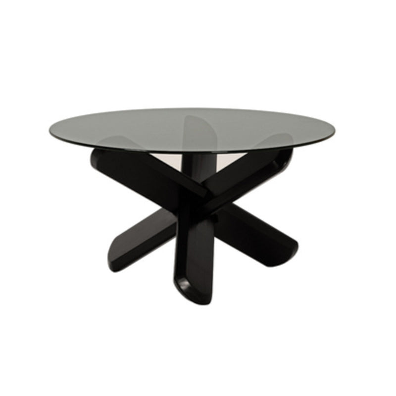 Round 1 Single Coffee Table Tempered Glass Top 3 Legs Wood Cocktail Table