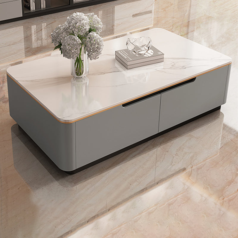 Glam Stone Coffee Table Slate Rectangular Square Cocktail Table in White