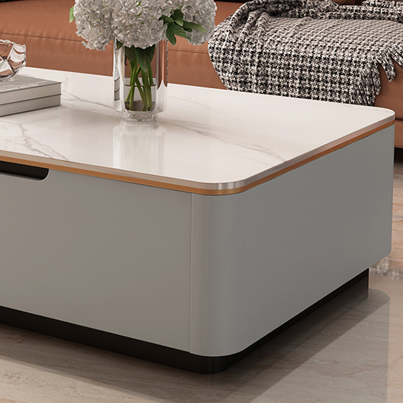 Glam Stone Coffee Table Slate Rectangular Square Cocktail Table in White