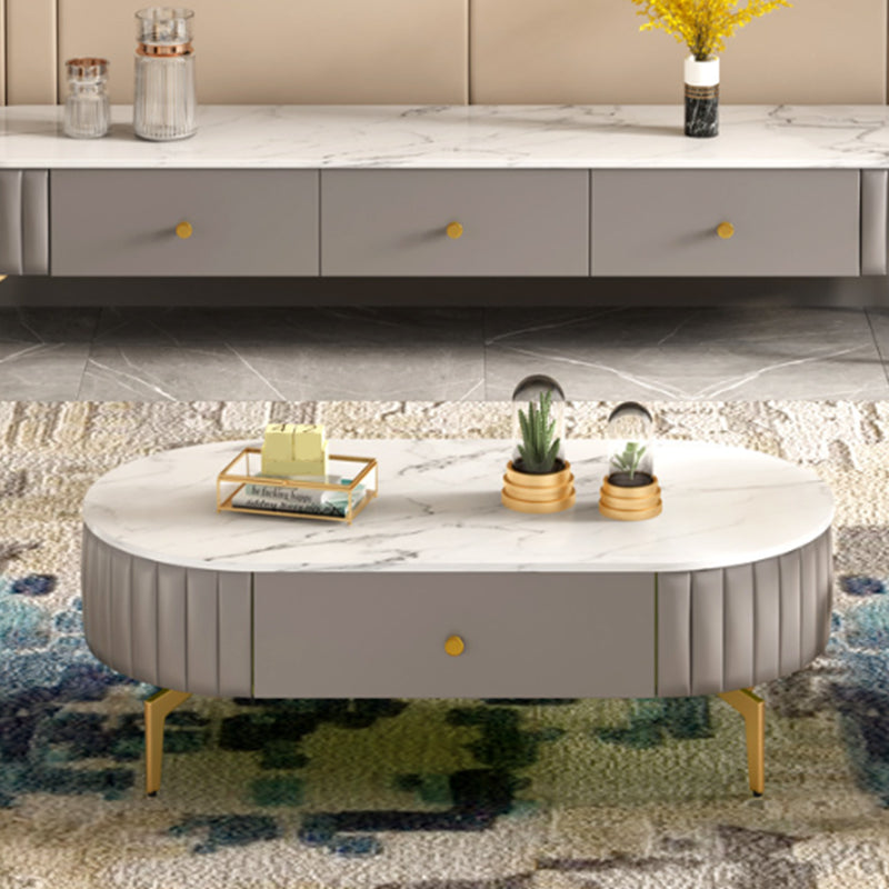 Glam 4 Legs Metal Coffee Table Draw included Oval Single Cocktail Table