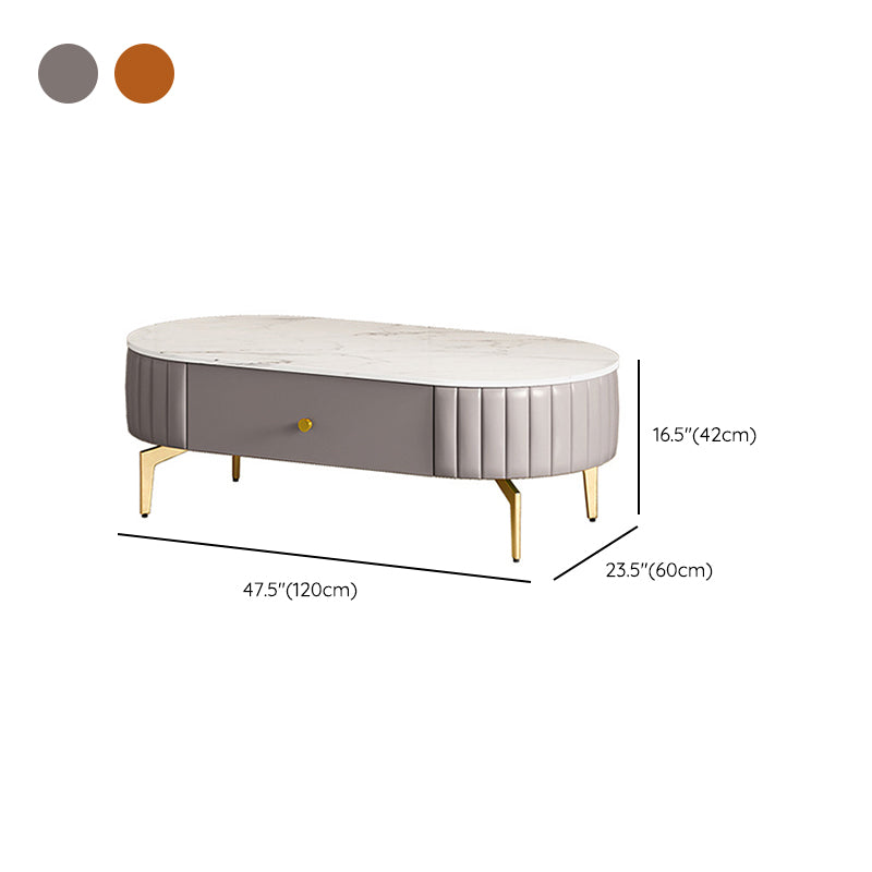 Glam 4 Legs Metal Coffee Table Draw included Oval Single Cocktail Table