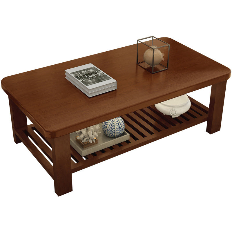 Modern 24.8"H Rectangle Solid Wood 4 Legs Coffee Table with Shelf