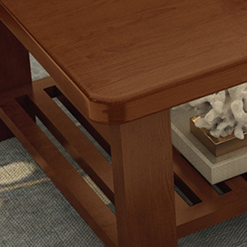 Modern 24.8"H Rectangle Solid Wood 4 Legs Coffee Table with Shelf