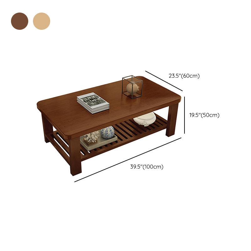 Modern 24.8"H Rectangle Solid Wood 4 Legs Coffee Table with Shelf