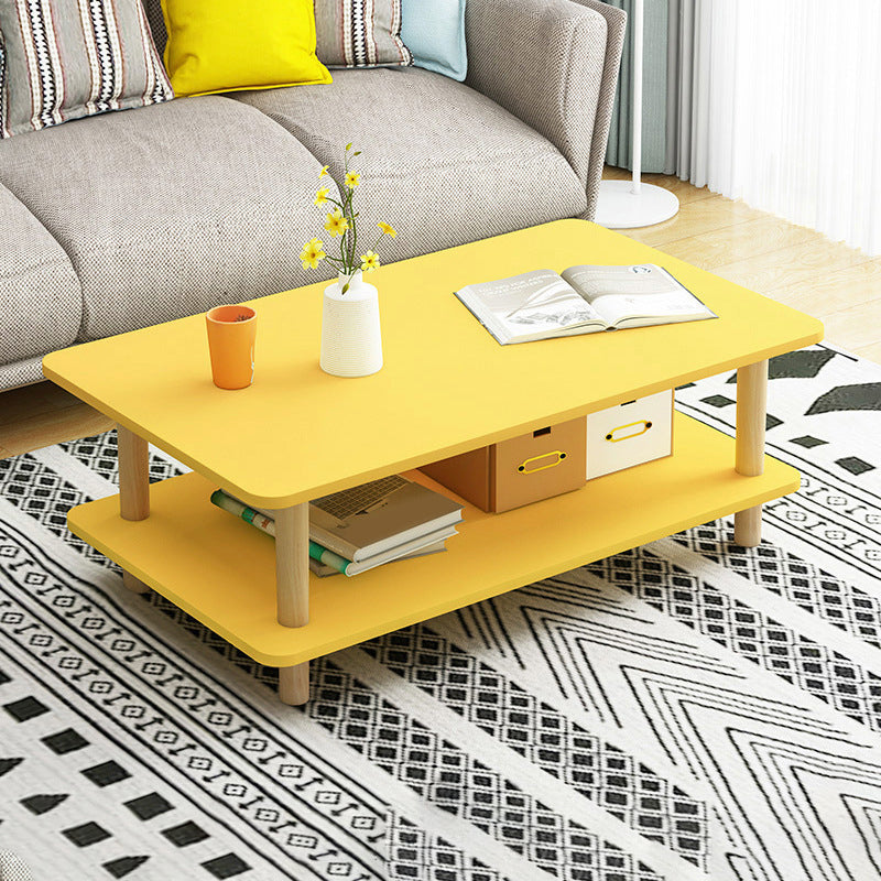 Contemporary 16.92" H Rectangle Wooden Coffee Table with Shelf