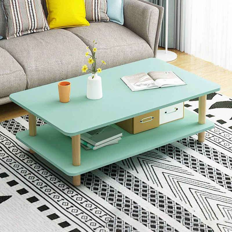 Contemporary 16.92" H Rectangle Wooden Coffee Table with Shelf