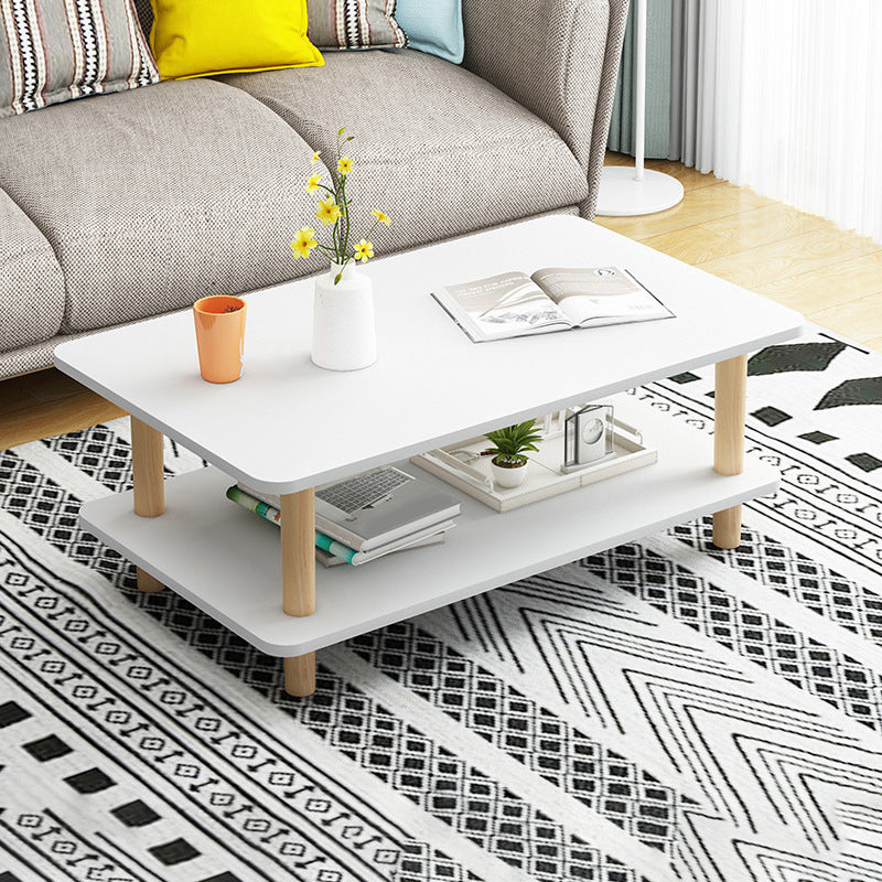 Contemporary 16.92" H Rectangle Wooden Coffee Table with Shelf