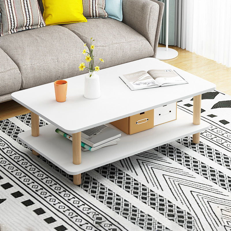 Contemporary 16.92" H Rectangle Wooden Coffee Table with Shelf