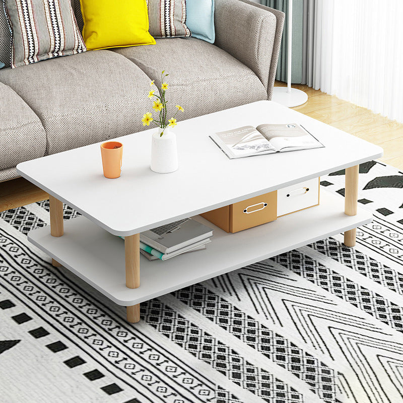 Contemporary 16.92" H Rectangle Wooden Coffee Table with Shelf