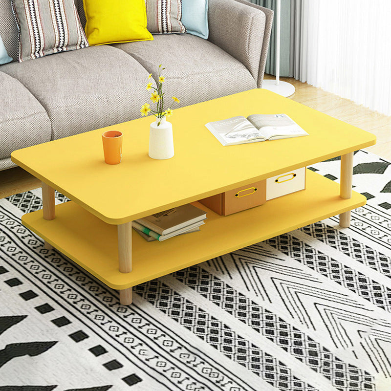 Contemporary 16.92" H Rectangle Wooden Coffee Table with Shelf