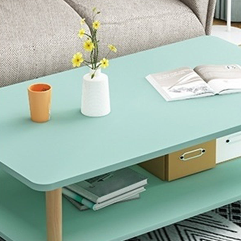 Contemporary 16.92" H Rectangle Wooden Coffee Table with Shelf
