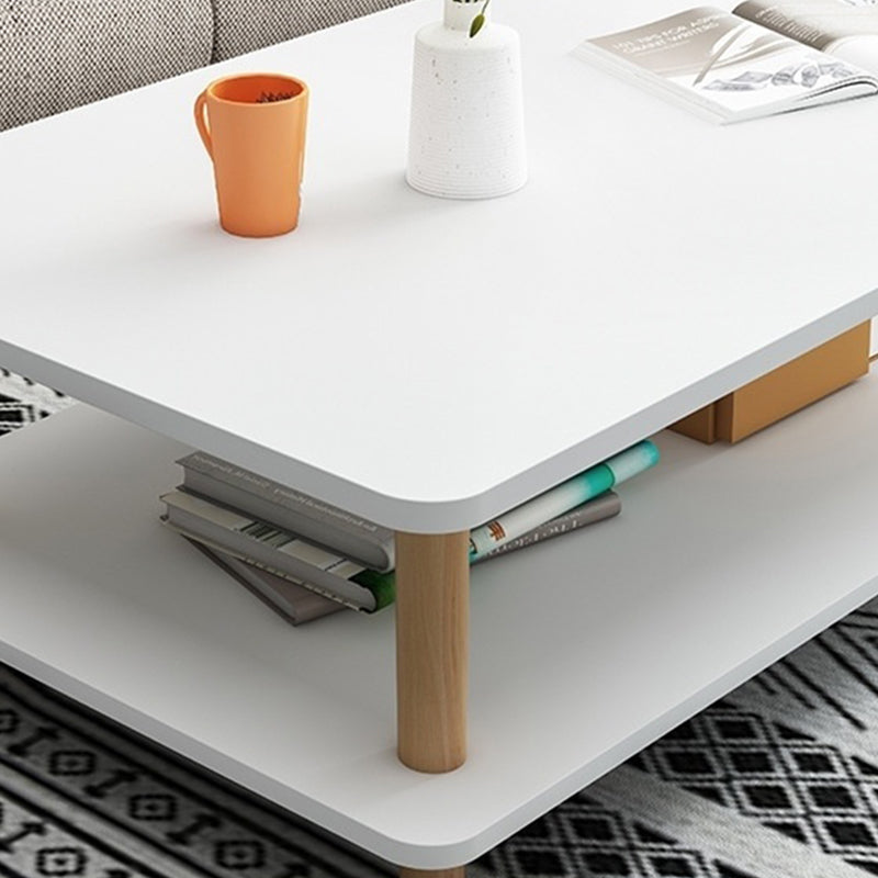 Contemporary 16.92" H Rectangle Wooden Coffee Table with Shelf