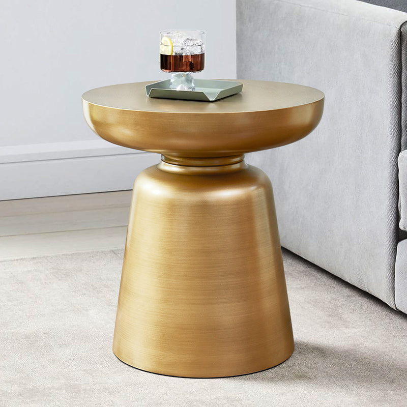 Mid-Century Modern Round Top Coffee Table 16.92"H Iron Pedestal Cocktail Table