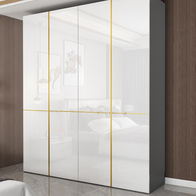 Modern Rectangle Wardrobe Cabinet Wooden White Cabinet with Clothes Rail