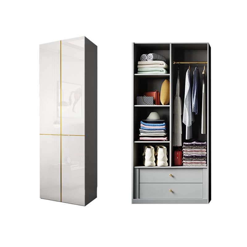 Modern Rectangle Wardrobe Cabinet Wooden White Cabinet with Clothes Rail