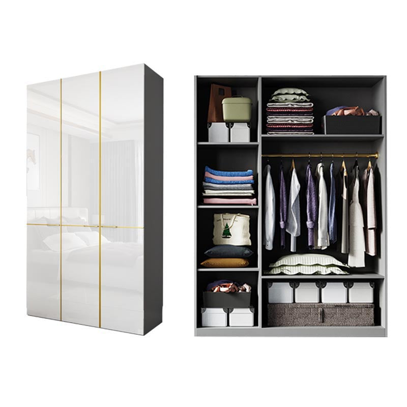 Modern Rectangle Wardrobe Cabinet Wooden White Cabinet with Clothes Rail