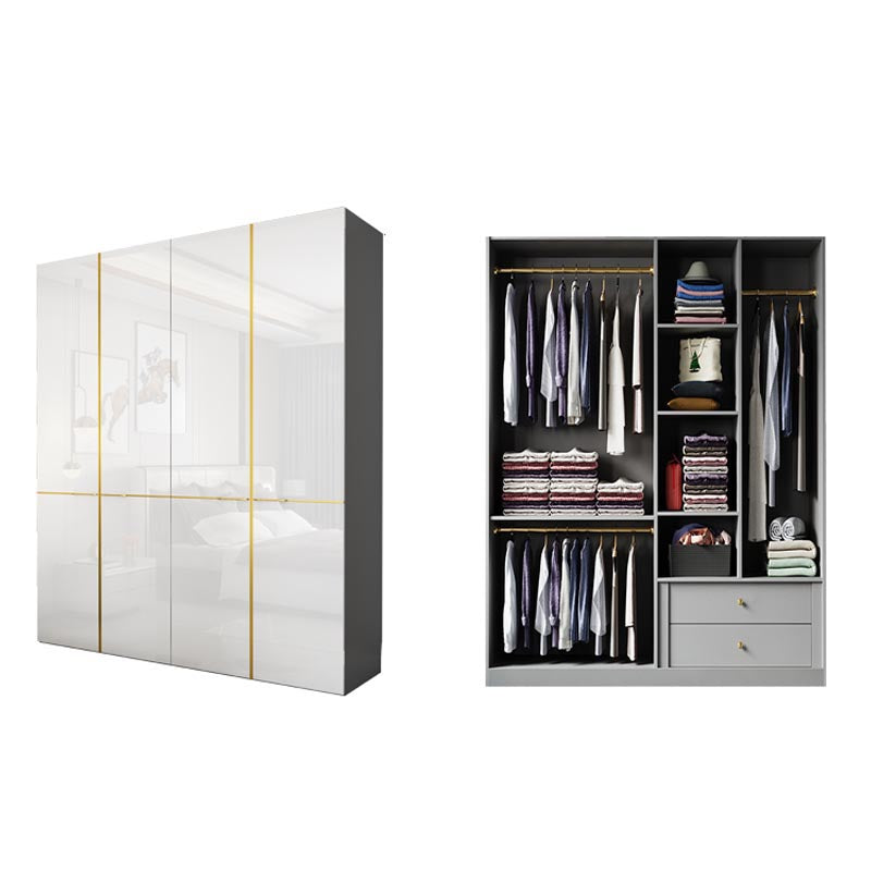 Modern Rectangle Wardrobe Cabinet Wooden White Cabinet with Clothes Rail