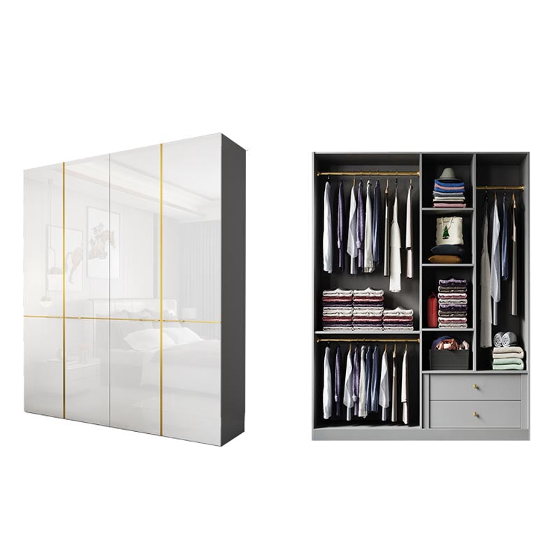 Modern Rectangle Wardrobe Cabinet Wooden White Cabinet with Clothes Rail