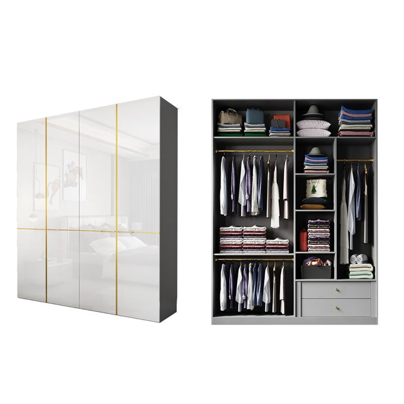Modern Rectangle Wardrobe Cabinet Wooden White Cabinet with Clothes Rail