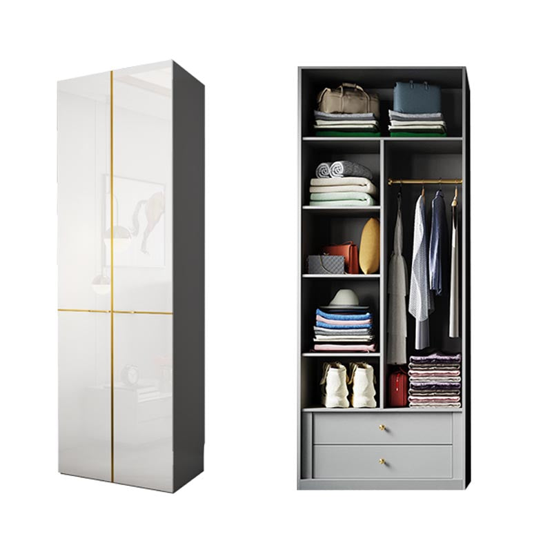 Modern Rectangle Wardrobe Cabinet Wooden White Cabinet with Clothes Rail