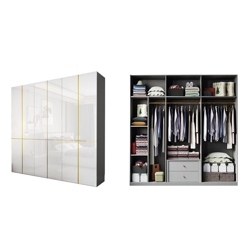 Modern Rectangle Wardrobe Cabinet Wooden White Cabinet with Clothes Rail