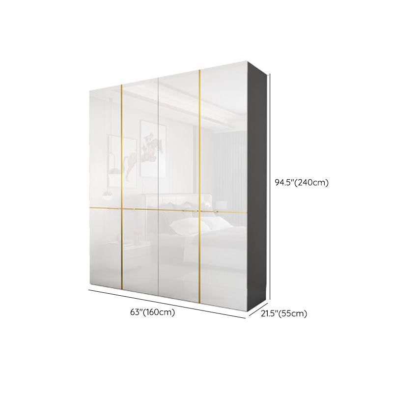 Modern Rectangle Wardrobe Cabinet Wooden White Cabinet with Clothes Rail