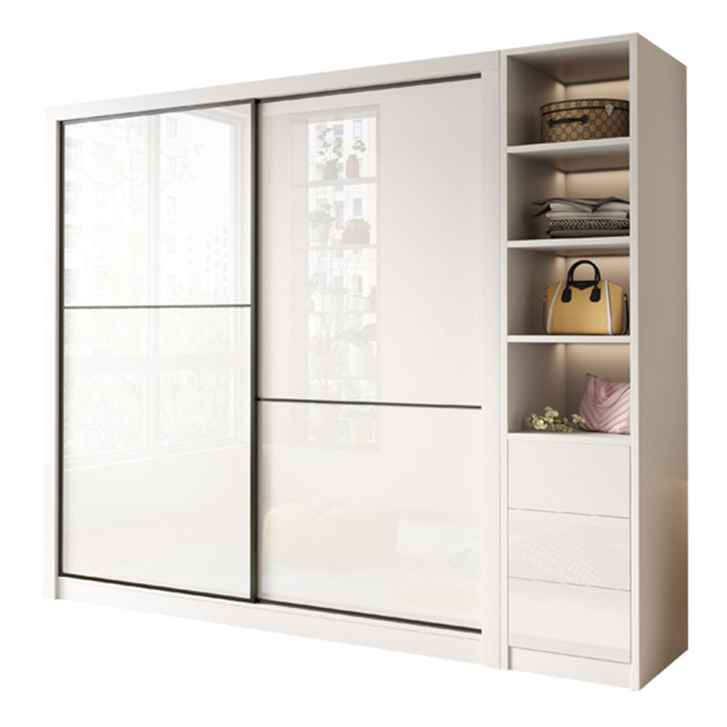 Bedroom Wardrobe Cabinet Modern White Storage Armoire with Sliding Doors