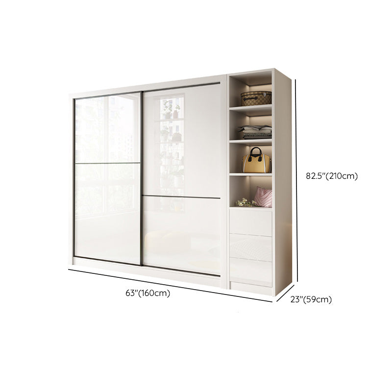 Bedroom Wardrobe Cabinet Modern White Storage Armoire with Sliding Doors