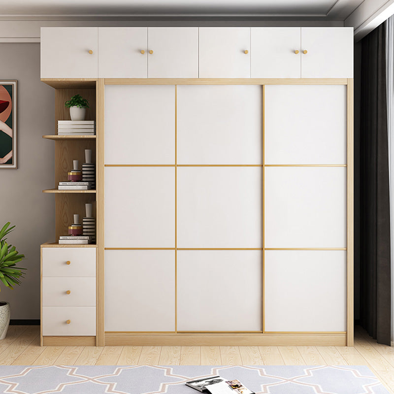 Natural Finish Colour Wardrobe Contemporary Wooden Wardrobe Closet with Drawer