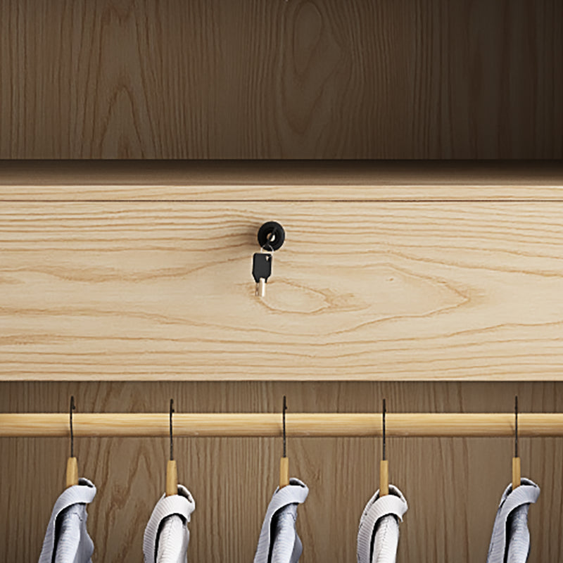 Natural Finish Colour Wardrobe Contemporary Wooden Wardrobe Closet with Drawer