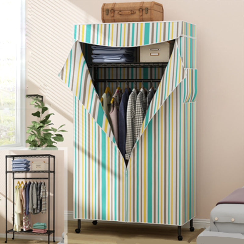 Contemporary Style 2-Shelf Wardrobe Steel Cloth Rod Included Wardrobe Closet